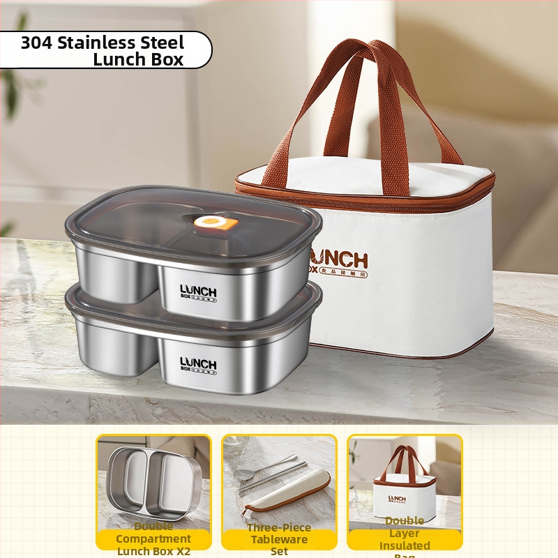 Кутия за обяд от 304 неръждаема стомана, подходяща за микровълнова печка, квадратна форма, капак с уплътнение против изтичане, капацитет 301-500 ml