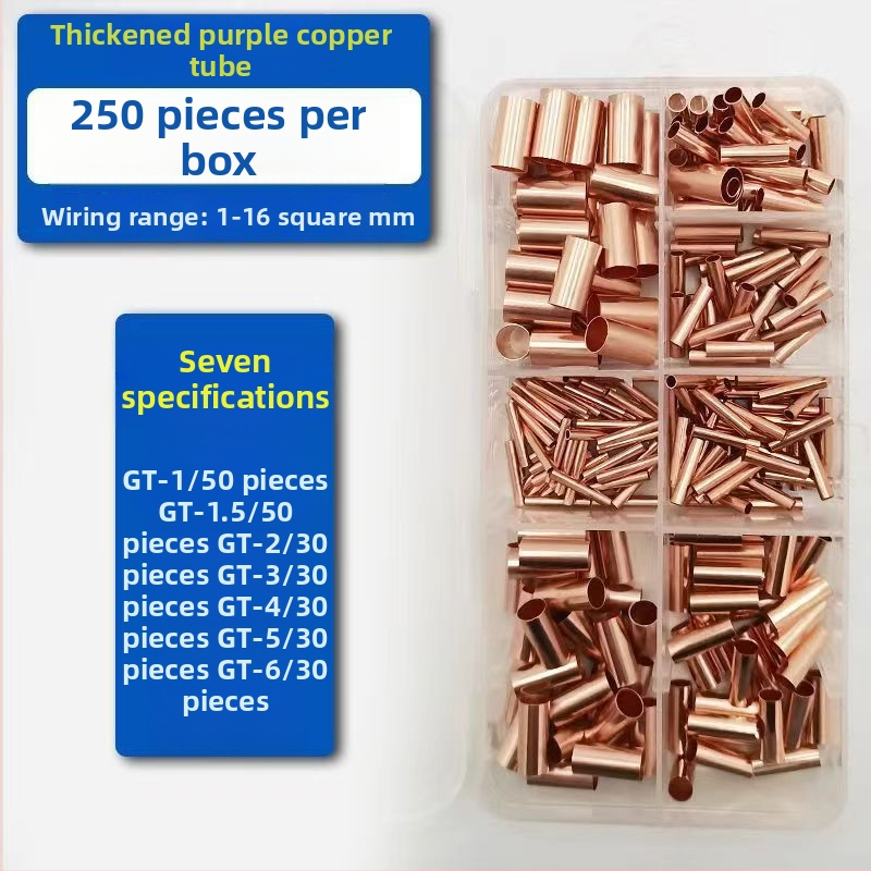 GT plānās sienas vara caurules sērija – mazas vara caurules vadam: gala savienojums, starpposms savienojums, taisa vads, krimp caurule, aukstā presēšana terminālis