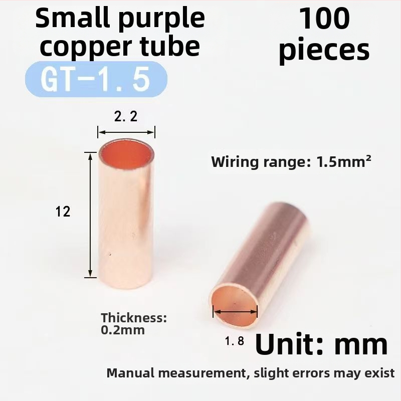 GT plānās sienas vara caurules sērija – mazas vara caurules vadam: gala savienojums, starpposms savienojums, taisa vads, krimp caurule, aukstā presēšana terminālis