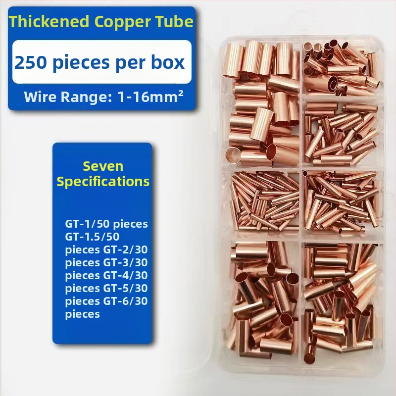 GT plānās sienas vara caurules sērija – mazas vara caurules vadam: gala savienojums, starpposms savienojums, taisa vads, krimp caurule, aukstā presēšana terminālis