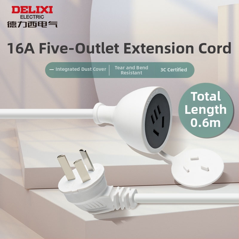 Delixi trijų kištukų maitinimo ilginimo laidas namų naudojimui, 10A, 100–250V AC, 2500W, PC korpusas, kontaktai iš tin-fosforo bronzos