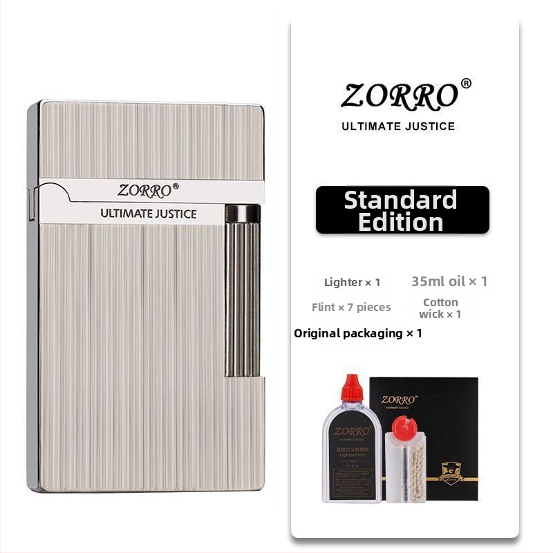 Metāla kerosēna aizdedzinātājs ar sānu slīdēšanas dizainu; atkārtoti lietojams; nav vēja izturīgs; logotipa drukāšana pieejama.