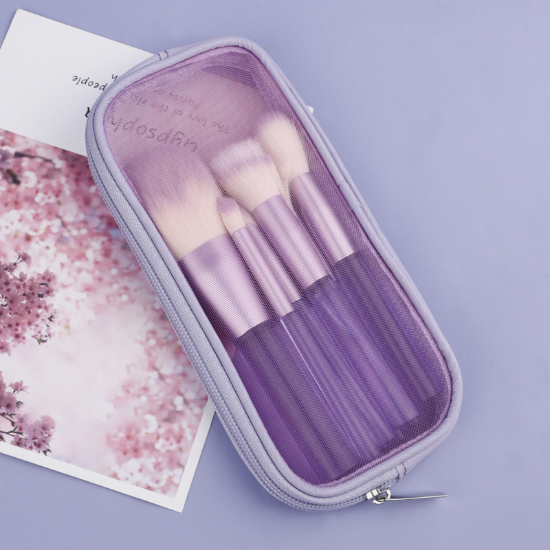 Üheksatükline meigiharjaste komplekt gofreeritud nailonikarvad, plastikust käepidemed ja PU pakkimine