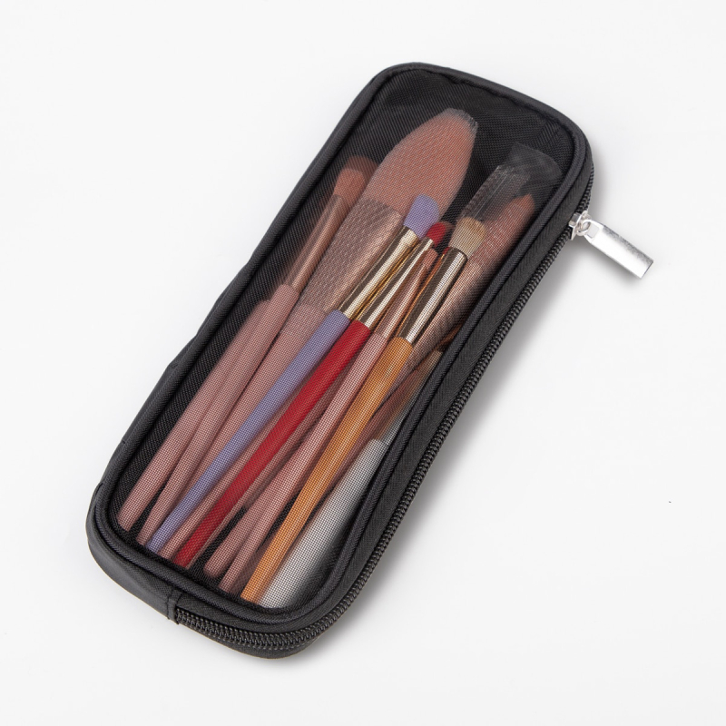 9 darab sminkecset-készlet gofrált nejlon sörtékkel, műanyag nyéllel és PU csomagolással