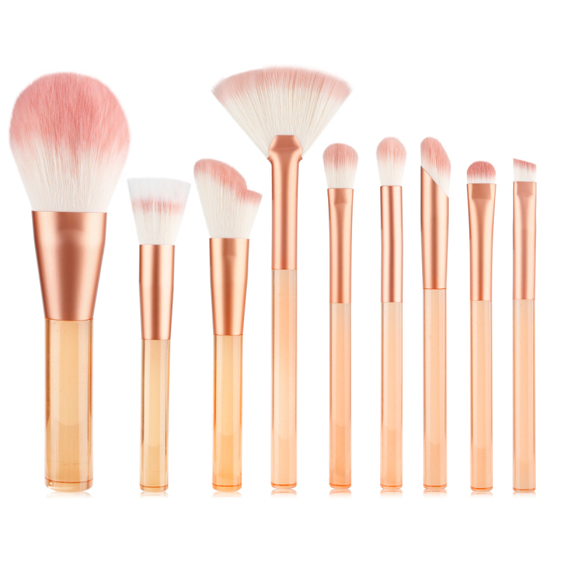 9 darab sminkecset-készlet gofrált nejlon sörtékkel, műanyag nyéllel és PU csomagolással