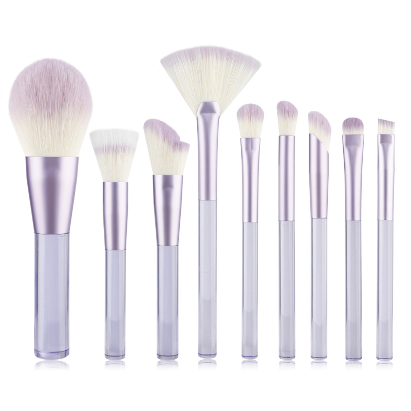 9 darab sminkecset-készlet gofrált nejlon sörtékkel, műanyag nyéllel és PU csomagolással