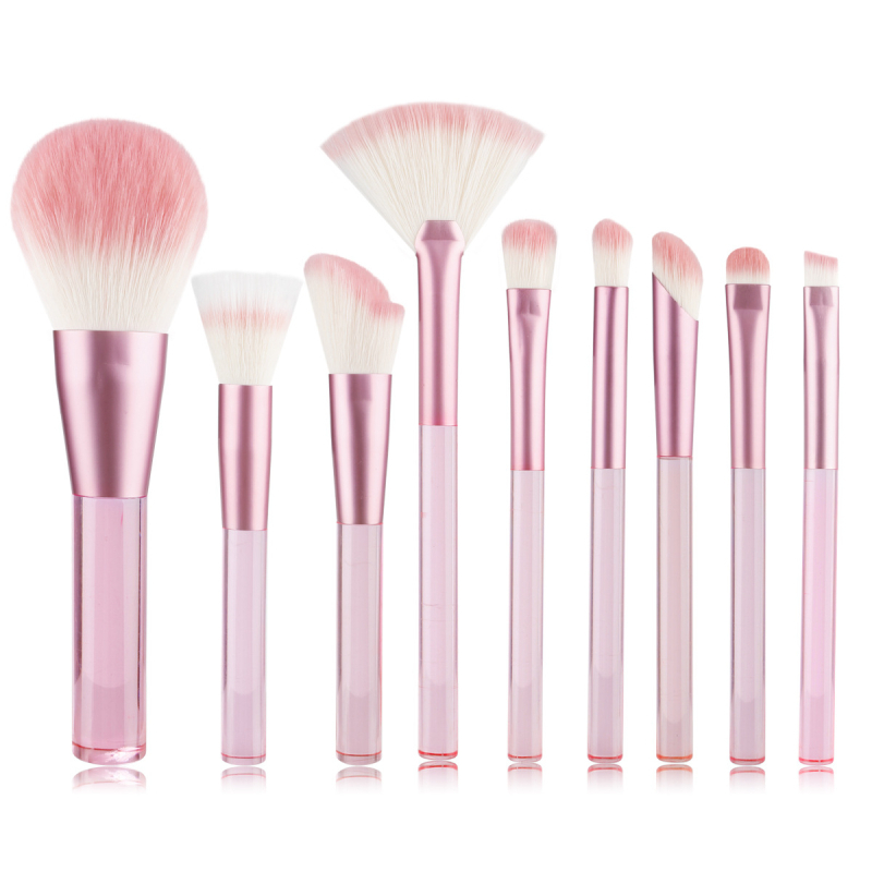 9 darab sminkecset-készlet gofrált nejlon sörtékkel, műanyag nyéllel és PU csomagolással