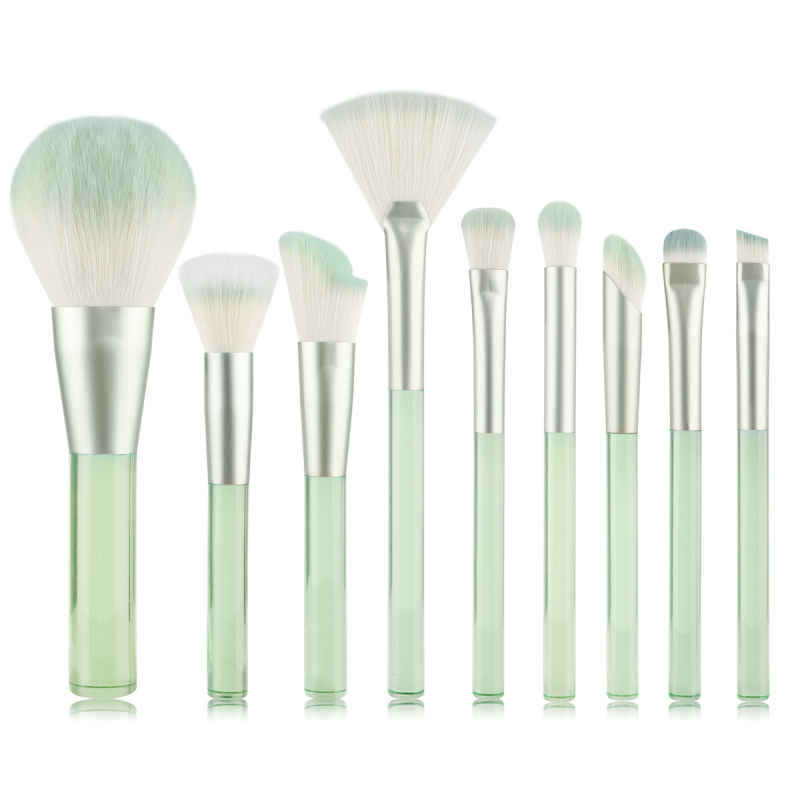 9 darab sminkecset-készlet gofrált nejlon sörtékkel, műanyag nyéllel és PU csomagolással