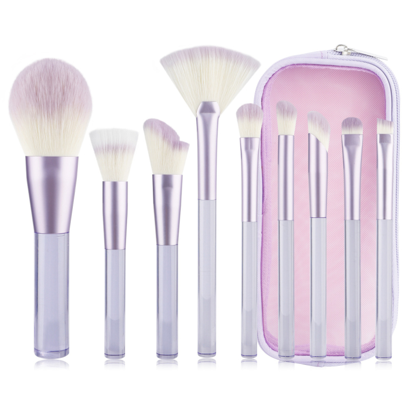 9 darab sminkecset-készlet gofrált nejlon sörtékkel, műanyag nyéllel és PU csomagolással