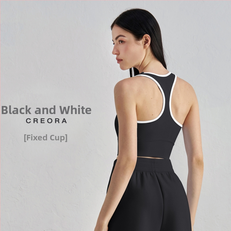 Joga sportinė liemenėlė su krūtinės pagalvėlė – 3/4 kupolas, vidutinio formos kaušelis, racerback su fiksuotomis dvigubomis petnešomis, audinys nailonas/elastanas