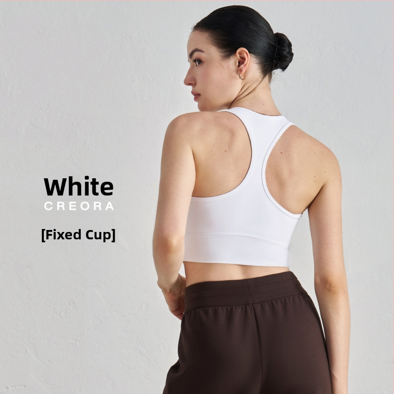 Joga sportinė liemenėlė su krūtinės pagalvėlė – 3/4 kupolas, vidutinio formos kaušelis, racerback su fiksuotomis dvigubomis petnešomis, audinys nailonas/elastanas