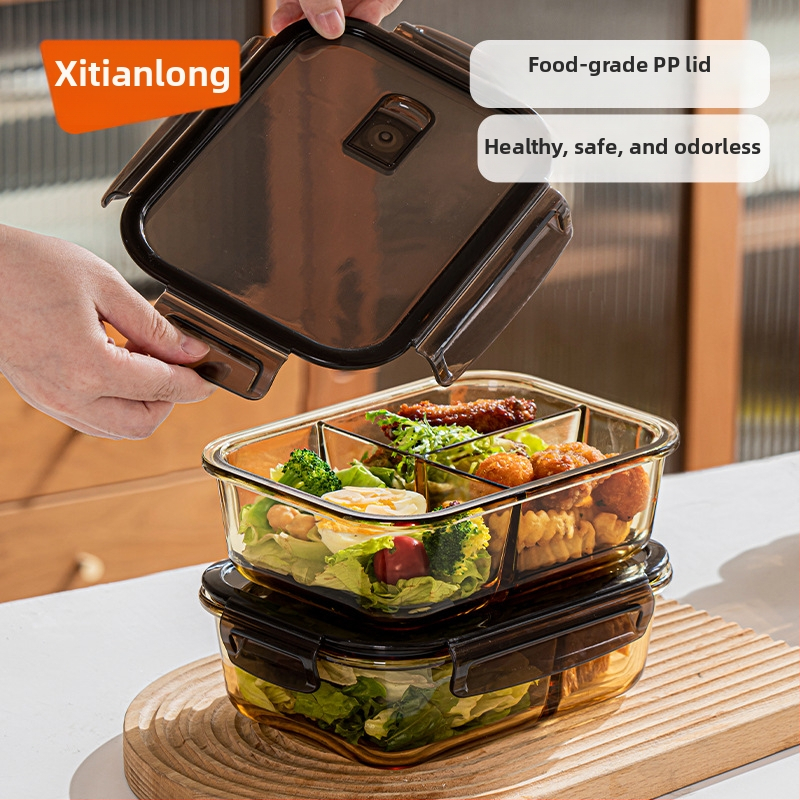 Stiklinė pietų dėžutė (borosilicate, izoliota, mikrobangoms tinkama, 800–1000 ml, kvadratinė)