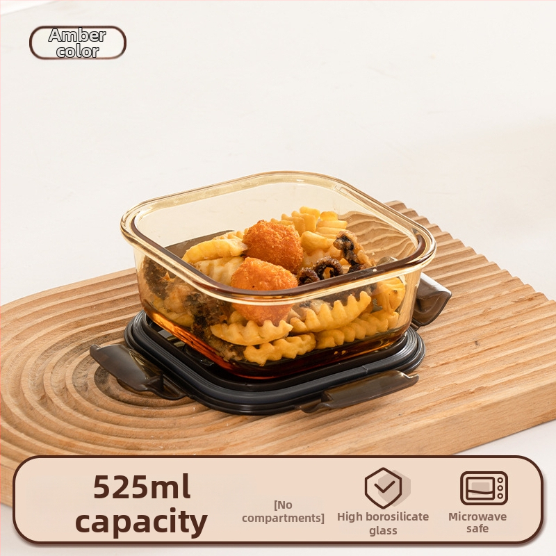 Stiklinė pietų dėžutė (borosilicate, izoliota, mikrobangoms tinkama, 800–1000 ml, kvadratinė)