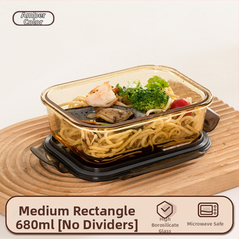 Stiklinė pietų dėžutė (borosilicate, izoliota, mikrobangoms tinkama, 800–1000 ml, kvadratinė)