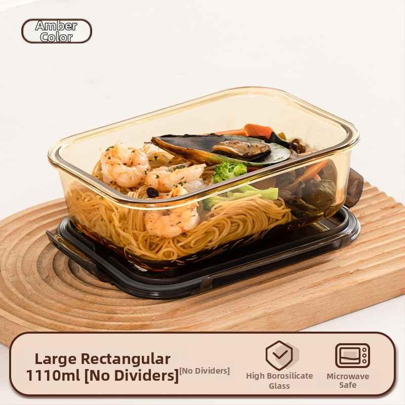 Stiklinė pietų dėžutė (borosilicate, izoliota, mikrobangoms tinkama, 800–1000 ml, kvadratinė)