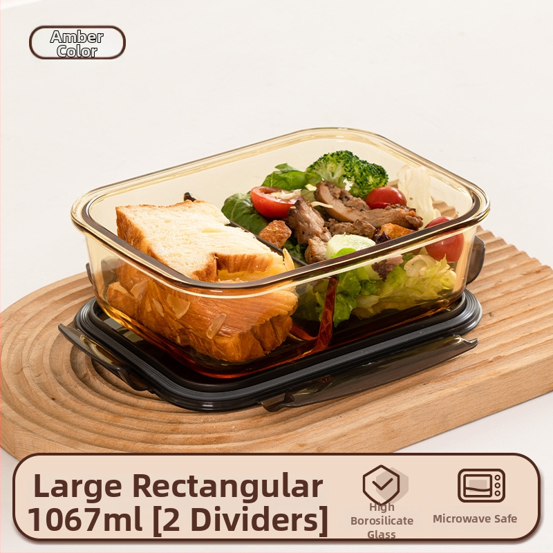 Stiklinė pietų dėžutė (borosilicate, izoliota, mikrobangoms tinkama, 800–1000 ml, kvadratinė)