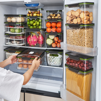 Кутия за съхранение на храна, пластмасова, квадратна форма, без изолация, капацитет 1–4 л, модерен минималистичен стил