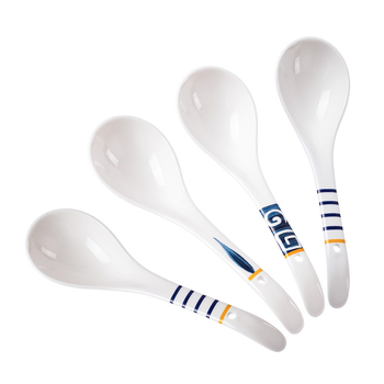 Keramická lyžička na polievku s kvetinovým vzorom, retro štýl, tlač loga.