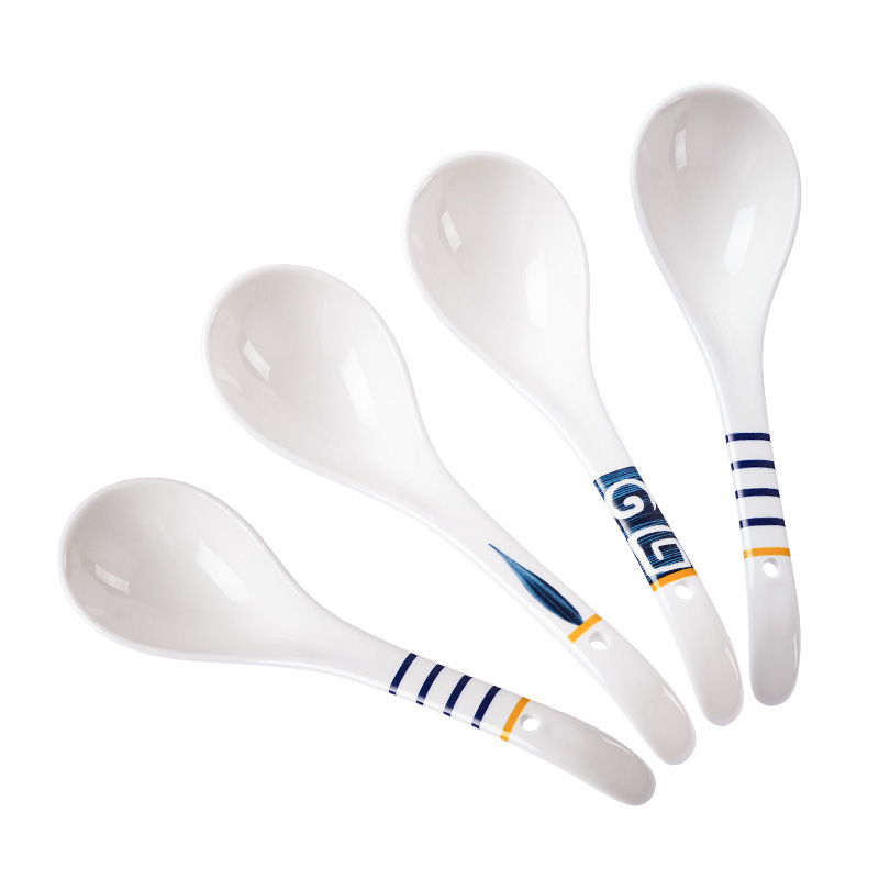 Keramická lyžička na polievku s kvetinovým vzorom, retro štýl, tlač loga.