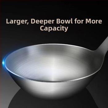 Nerūdijančio plieno virtuvės įrankių rinkinys su medine rankena: sriubos šaukštas, perforuotas šaukštas, kepimo mentele; aukštos temperatūros atsparumas; apsauga nuo nudegimų