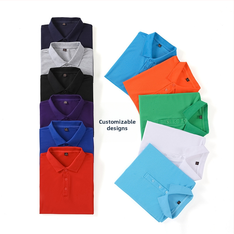 Поло риза за работа с къс ръкав, памук-полиестер смесена тъкан, едноцветна, бродирана украса