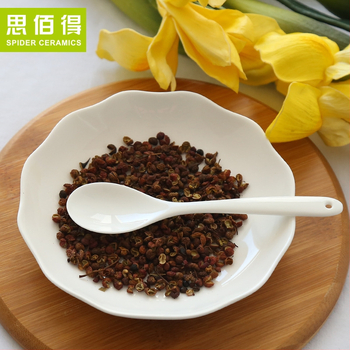 Lyžička na polievku z kostného porcelánu, Sibaide, jednofarebný vzor, povrchová úprava vodným striekaním