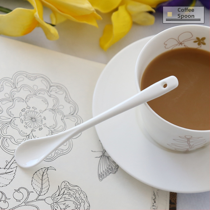 Lyžička na polievku z kostného porcelánu, Sibaide, jednofarebný vzor, povrchová úprava vodným striekaním