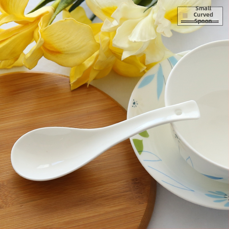 Lyžička na polievku z kostného porcelánu, Sibaide, jednofarebný vzor, povrchová úprava vodným striekaním