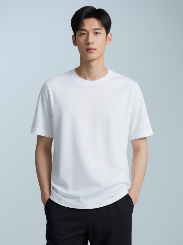 Férfi slim-fit póló, egyszínű, kerek nyakú, rövid ujjú, 47% Modal/47% Pamut/6% Spandex