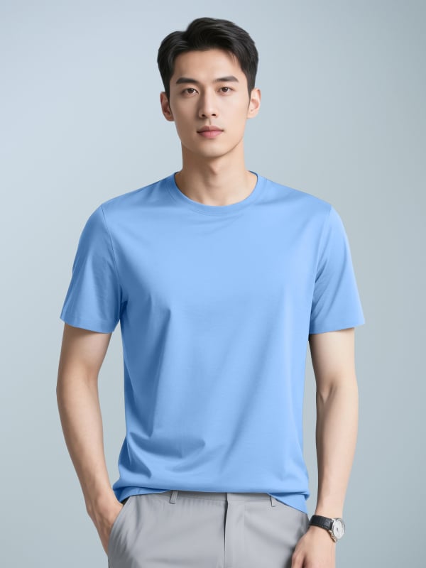 Férfi slim-fit póló, egyszínű, kerek nyakú, rövid ujjú, 47% Modal/47% Pamut/6% Spandex