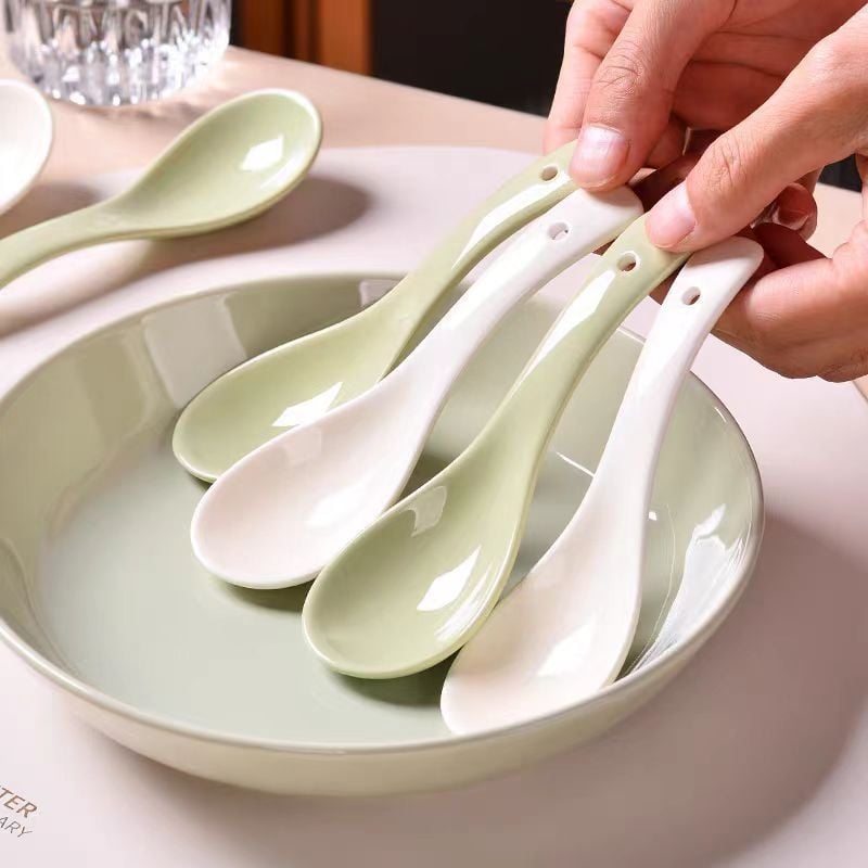 Sada keramických lyžíc na polievku, minimalistický štýl, AB-1452, vhodná na polievku a ryžovú kašu
