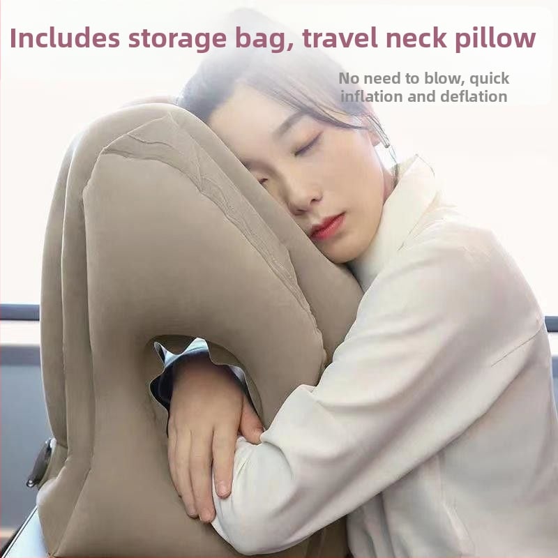 Nafukljiva jastučnica za vrat za putovanja, pravokutnog oblika, punjenje: perje i poliestarsko vlakno, jezgra jastuka: kemijska vlakna
