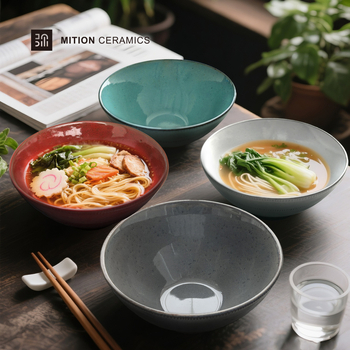 Miska na rezance Mishengyuan, keramická, guľatá, svetlý luxusný retro štýl, farba pod glazúrou, priemer 18–18,9 cm