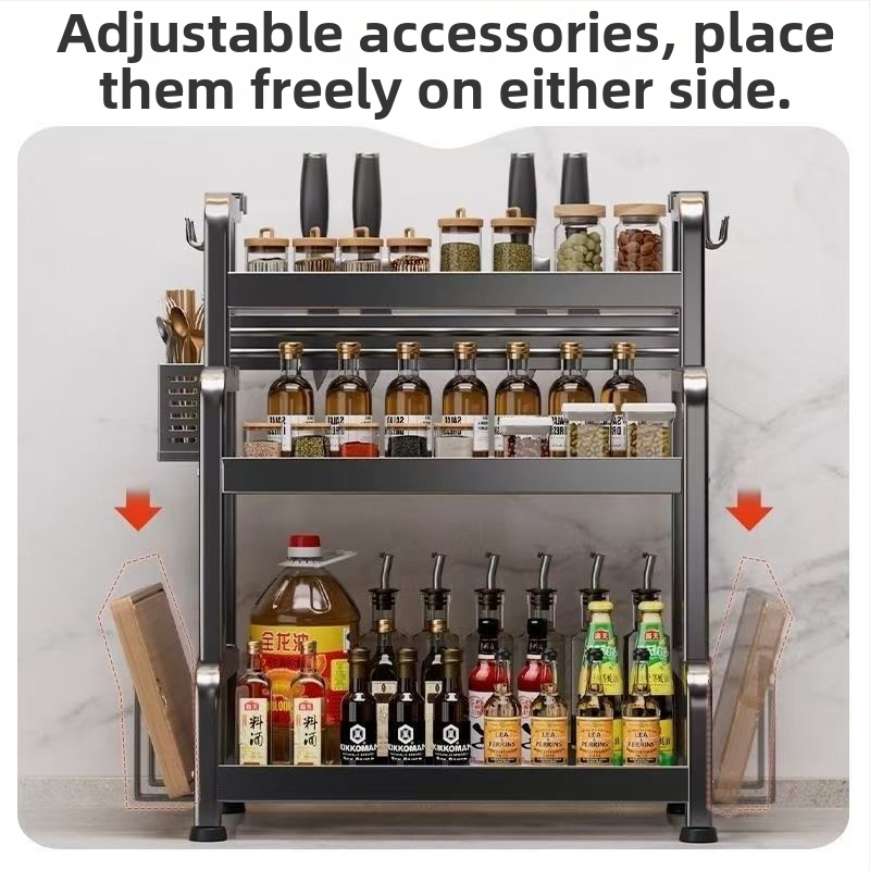Sklopivi stalak za začine od ugljičnog čelika, višeslojni kuhinjski organizator, podni stalak, jednostavan moderni dizajn