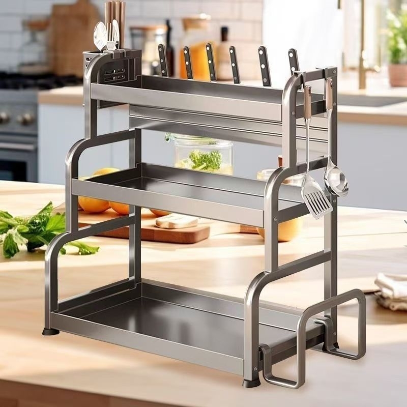 Sklopivi stalak za začine od ugljičnog čelika, višeslojni kuhinjski organizator, podni stalak, jednostavan moderni dizajn