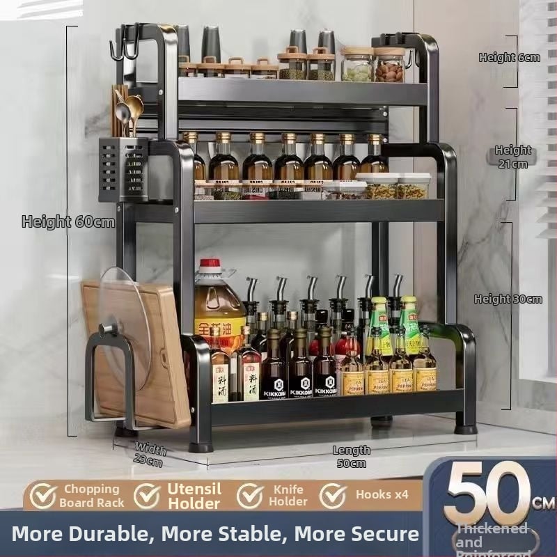 Sklopivi stalak za začine od ugljičnog čelika, višeslojni kuhinjski organizator, podni stalak, jednostavan moderni dizajn