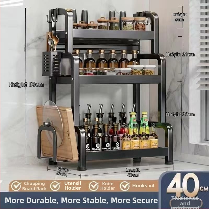 Sklopivi stalak za začine od ugljičnog čelika, višeslojni kuhinjski organizator, podni stalak, jednostavan moderni dizajn