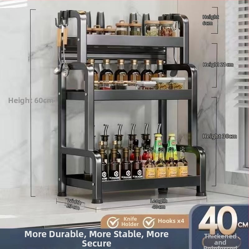 Sklopivi stalak za začine od ugljičnog čelika, višeslojni kuhinjski organizator, podni stalak, jednostavan moderni dizajn