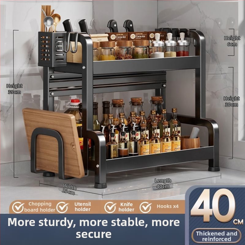 Sklopivi stalak za začine od ugljičnog čelika, višeslojni kuhinjski organizator, podni stalak, jednostavan moderni dizajn