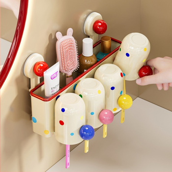 Suport pentru periuțe de dinți cu ventuză, montaj pe perete fără găuri, PET+ABS, 5 compartimente, logo personalizat