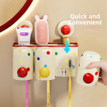 Suport pentru periuțe de dinți cu ventuză, montaj pe perete fără găuri, PET+ABS, 5 compartimente, logo personalizat