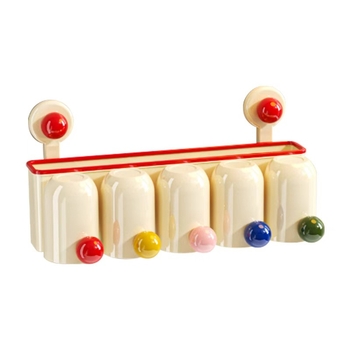 Suport pentru periuțe de dinți cu ventuză, montaj pe perete fără găuri, PET+ABS, 5 compartimente, logo personalizat