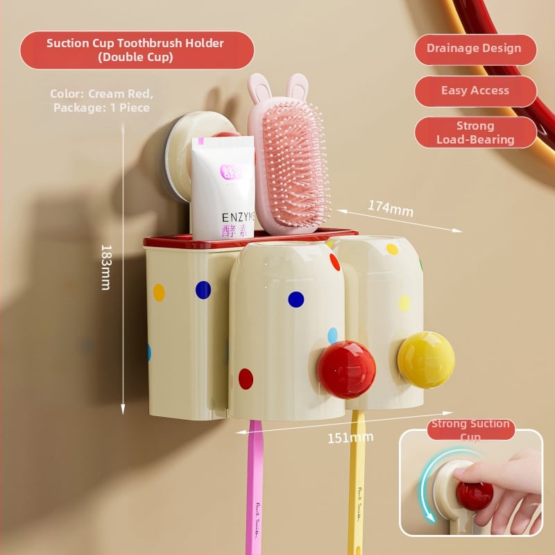 Suport pentru periuțe de dinți cu ventuză, montaj pe perete fără găuri, PET+ABS, 5 compartimente, logo personalizat