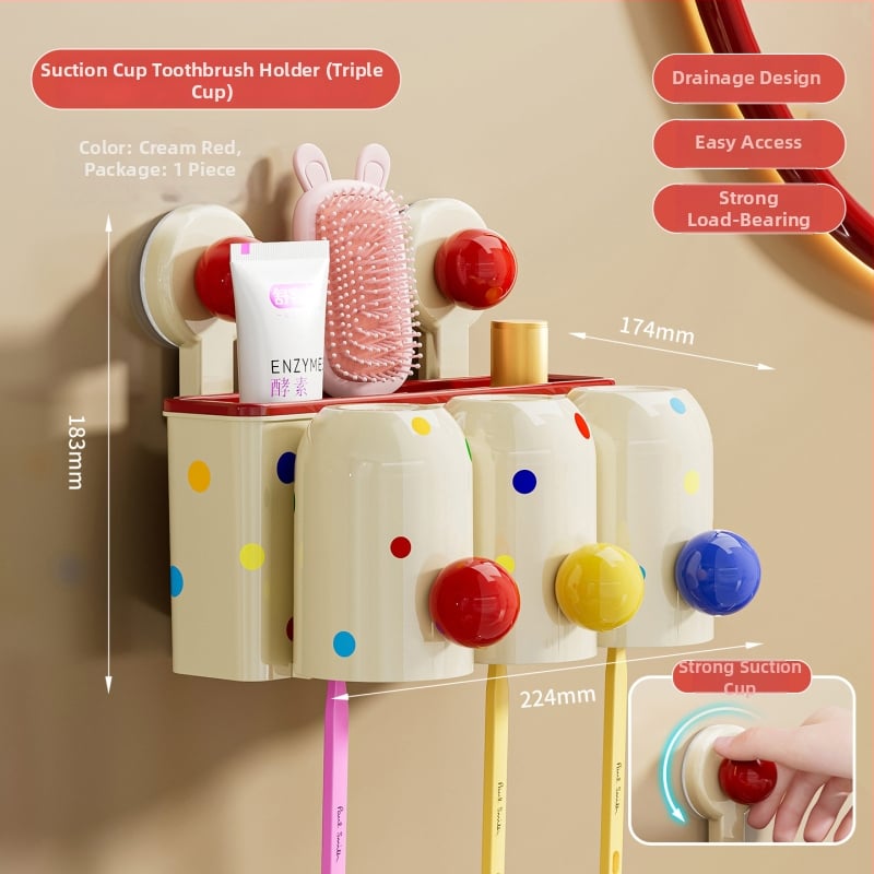 Suport pentru periuțe de dinți cu ventuză, montaj pe perete fără găuri, PET+ABS, 5 compartimente, logo personalizat