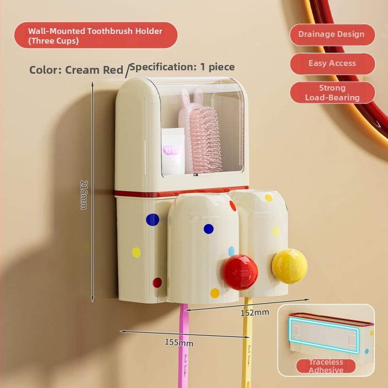 Suport pentru periuțe de dinți cu ventuză, montaj pe perete fără găuri, PET+ABS, 5 compartimente, logo personalizat
