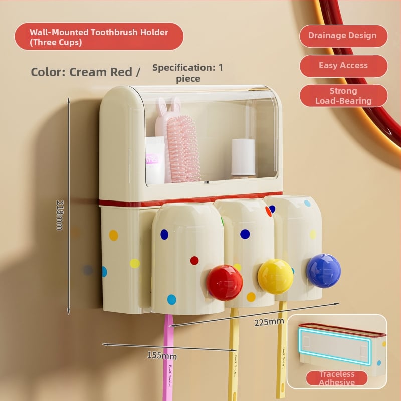Suport pentru periuțe de dinți cu ventuză, montaj pe perete fără găuri, PET+ABS, 5 compartimente, logo personalizat