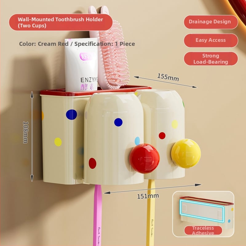 Suport pentru periuțe de dinți cu ventuză, montaj pe perete fără găuri, PET+ABS, 5 compartimente, logo personalizat