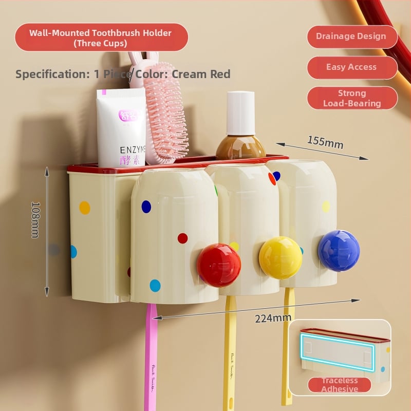 Suport pentru periuțe de dinți cu ventuză, montaj pe perete fără găuri, PET+ABS, 5 compartimente, logo personalizat
