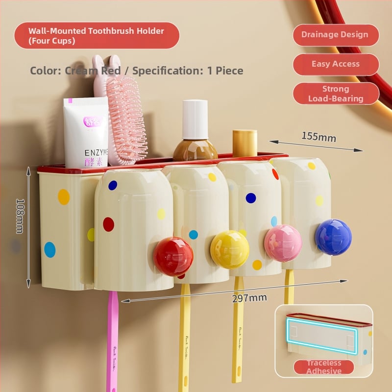 Suport pentru periuțe de dinți cu ventuză, montaj pe perete fără găuri, PET+ABS, 5 compartimente, logo personalizat