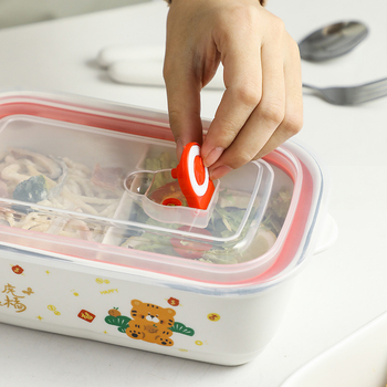 Керамична правоъгълна кутия за обяд с карикатурен дизайн, подходяща за микровълнова печка, капацитет 800–1000 ml